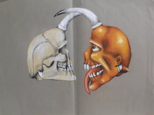 Jon Robyn, Cornuda Calavera Vs. con Cuernos Diablo, Pastel sobre Papel