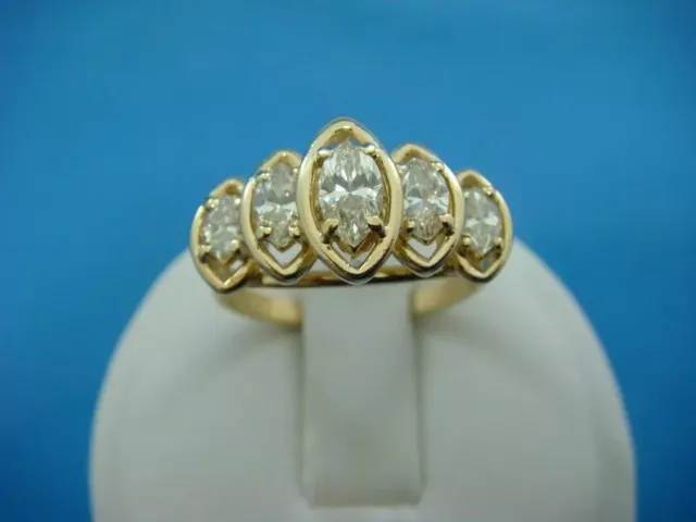 2CT MARQUISE CUT Lab-Created Diamond 5 Stone Wedding Ring 14K Yellow ...
