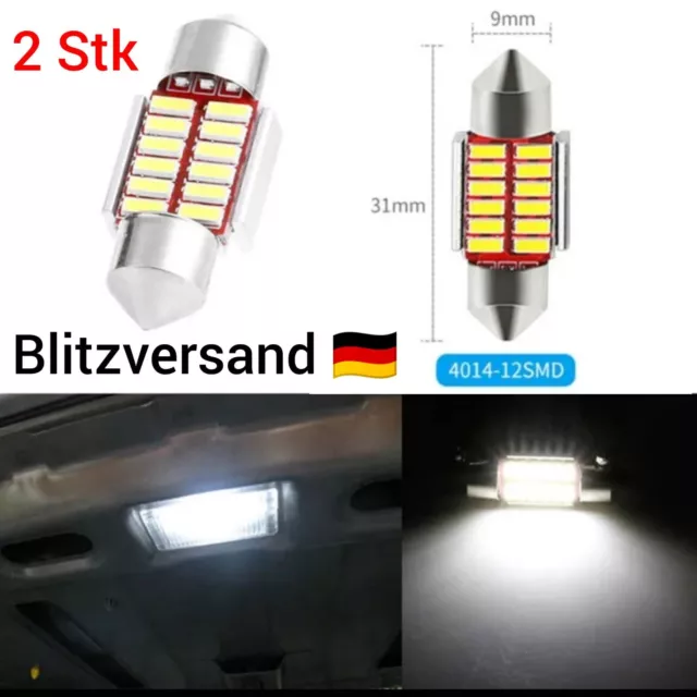 2x Hochleistungs helle LED 12V COB SMD Soffitte 31mm Weiß Innenraum Beleuchtung