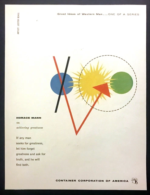 1951 Horace Mann Quote on Achieving Greatness L. Beal art CCA vintage print ad
