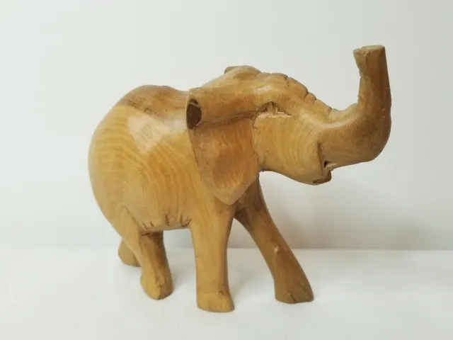 Hand Carved Wooden Elephant Wood Statue Animal Figure Miniature Art Table Decor