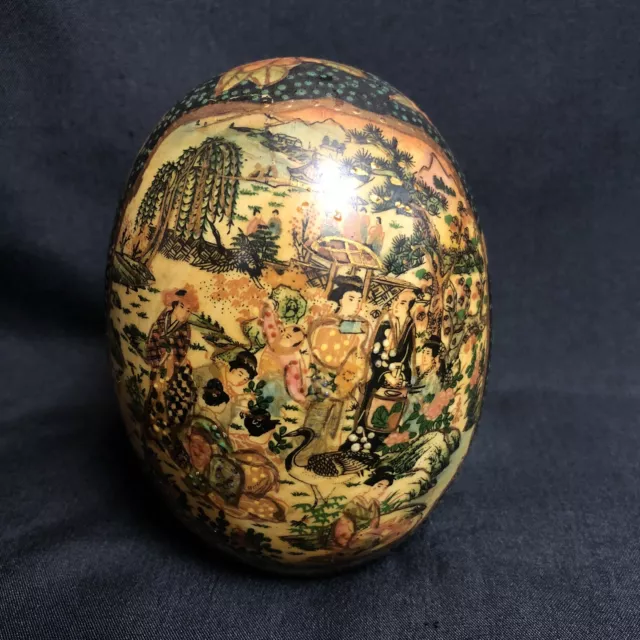 Vintage Satsuma Porcelain Egg Japanese Hand Painted Geisha Bird Gold Floral