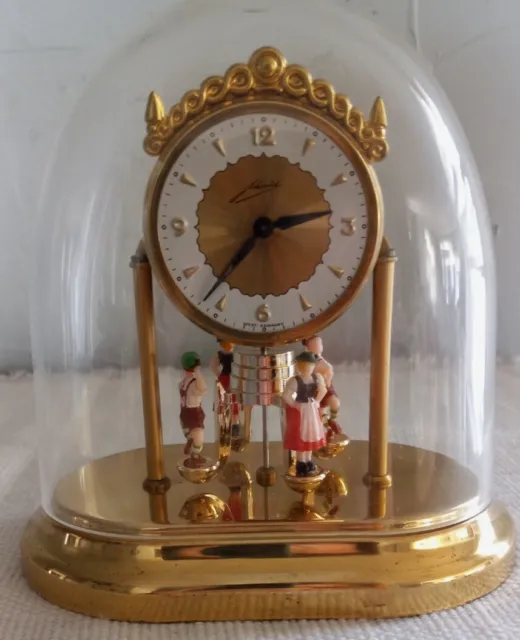 Vintage Glass Domed Schmid  Anniversary Clock  Rotating Dancers Windup-works