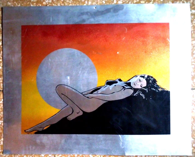 Serigrafia Nudo Donna A Colori Firmata Novaro Disegno Su Foglio In Metallo