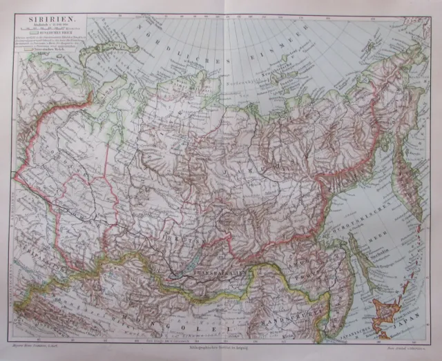 1897 Sibirien Russland Russia - Lithografie alte Landkarte old map
