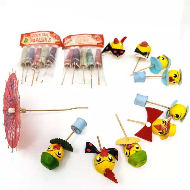 Rare Vintage Japan Cocktail Parasols and Handcrafted Duck Floats Party Favors 2