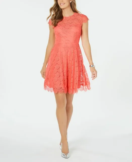 Kensie Women's Lace Cap Sleeve Fit and Flare Dress Size 6
