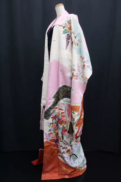 8622H1 Silk Japanese Kimono Furisode Chrysanthemum Peony Tall