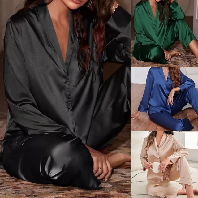 Hot Sale Women Pajamas Set Tops Pants Emulation Silk Ladies Loungewear