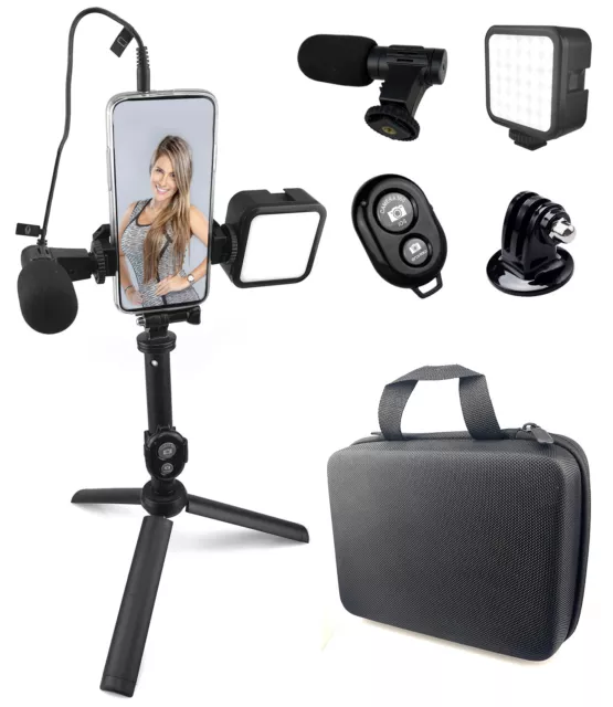 Smartphone Video Microphone Kit LED Light w/Tripod Stand for iPhone YouTube Live