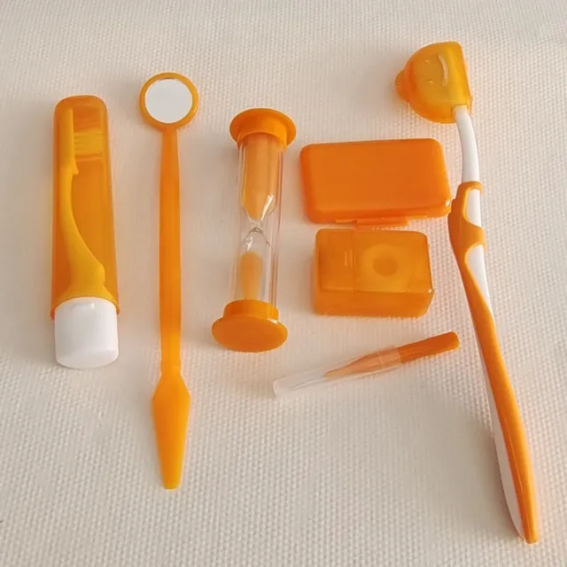 Dental Orthodontic Brush Ties Toothbrush Interdental Brush Floss Kit Orange
