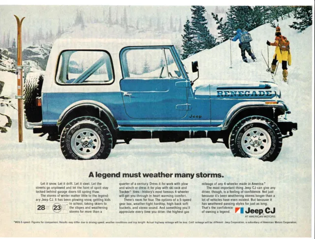 Jeep CJ Renegade Blue A Legend Must Weather Many Storms 1972 print ad