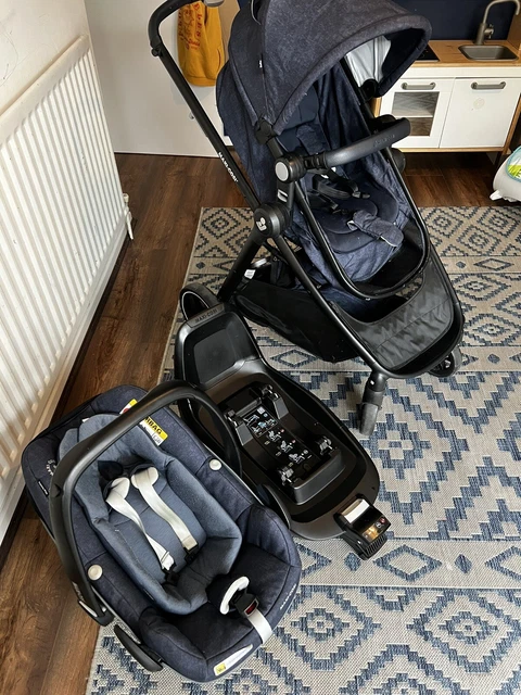 maxi cosi travel system i-size carseat zelia pushchair denim