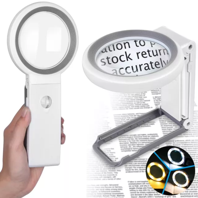 Loupe de Lecture Loupe Eclairante à Main sur Pied avec 18 LED Lumière 10X 30X...