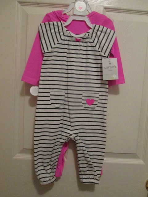 Carters Baby Girls layette two Piece set of Jumpsuits Size 9M New