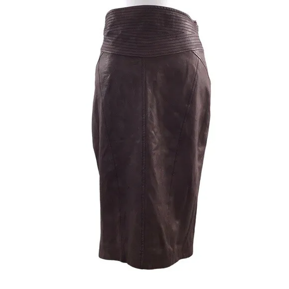 Diane Von Furstenberg Plum Purple Leather Pencil Skirt Womens EST Small