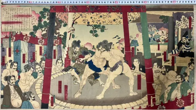 Set of 3 Ukiyoe Japanese Woodblock Print Sumo Toyonobu  Utagawa Authentic Japan
