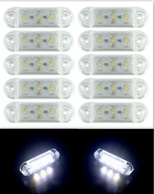 10 x 3 LED Begrenzungsleuchten Vorne Lkw Wohnwagen Pkw Anhänger Weiß 12v 24v