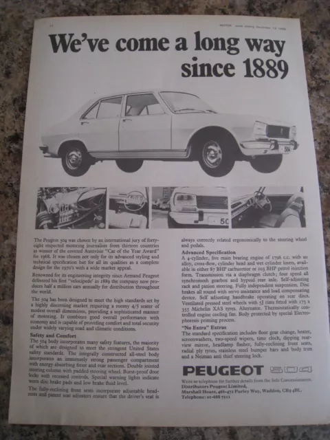 PEUGEOT 504 CAR OF THE YEAR AWARDS 1969 ADVERT A4 SIZE file 16