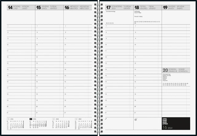 Buchkalender 2022 A4 1 Woche 2 Seiten KALENDER 2024 BUCHKALENDER 2 Seiten/ 1 Woche Spiralbindung BRUNNEN A4