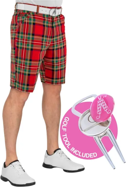 Royal and Awesome Herren Golfshorts Stewart Tartan rot Golfshorts Taille 30 - 44