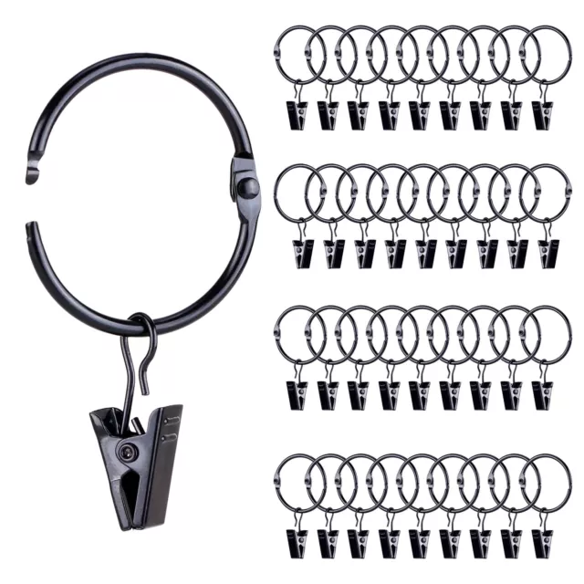 36 Pack Openable Metal Curtain Rings with Clips Fits Up to 1 Inch Rod Heavy D...