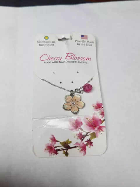 Smithsonian Cherry Blossom Flower Crystal Necklace Silver With Swarovski Crystal