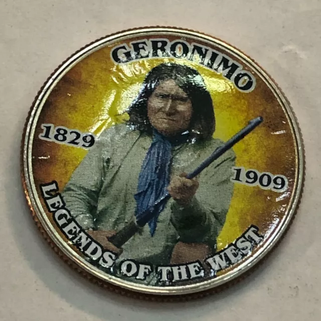 Colorized Kennedy half dollar. LEGENDS OF THE WEST. GERONIMO 1829-1909. #95