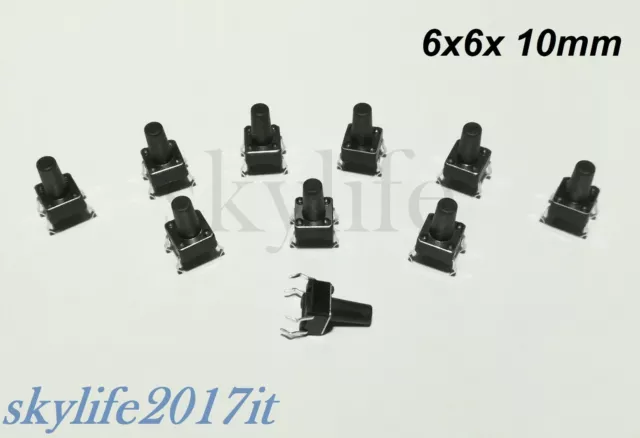 10pz Mini Micro PULSANTE 6X6X10mm INTERRUTTORE SWITCH TATTILE 4 PIN Arduino