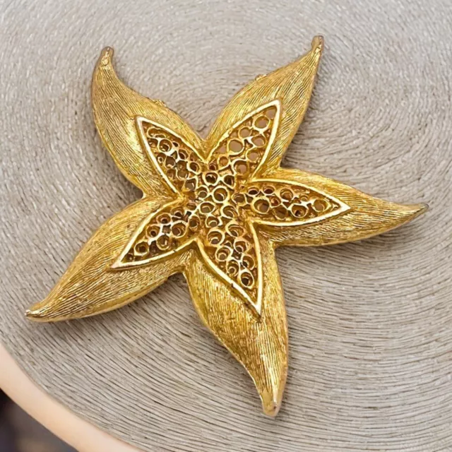 Vintage Signed Gerry's Gold Tone Starfish Brooch - Beach Jewelry