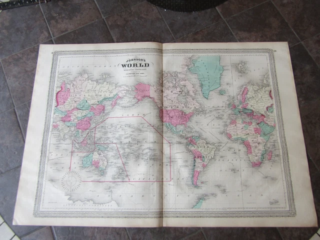 1865 ORIGINAL Huge Map of the World