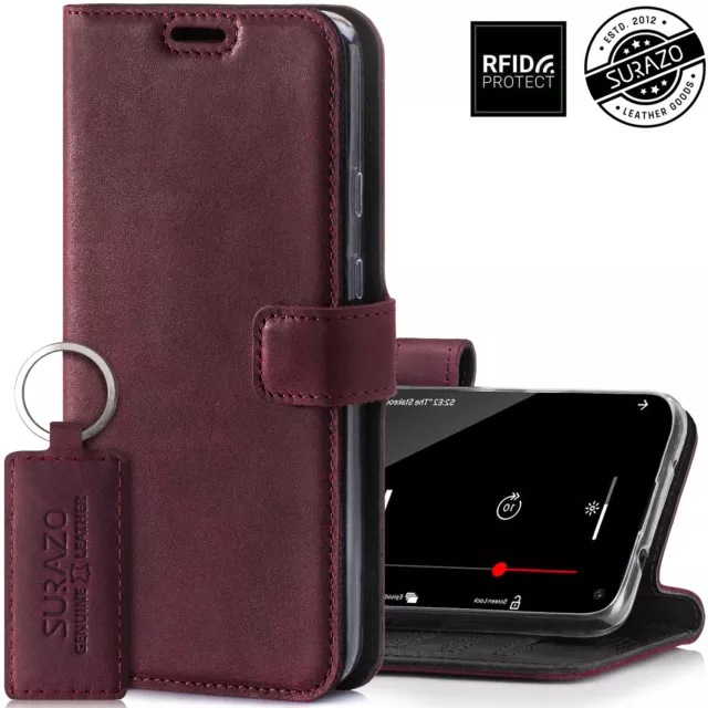 SURAZO RFID Echtes Ledertasche Schutzhülle Protect Wallet Case Etui - Burgund