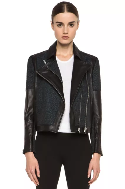 NWT Helmut Lang Peak Jacquard Crop Biker Jacket Size Large in Everest $1195