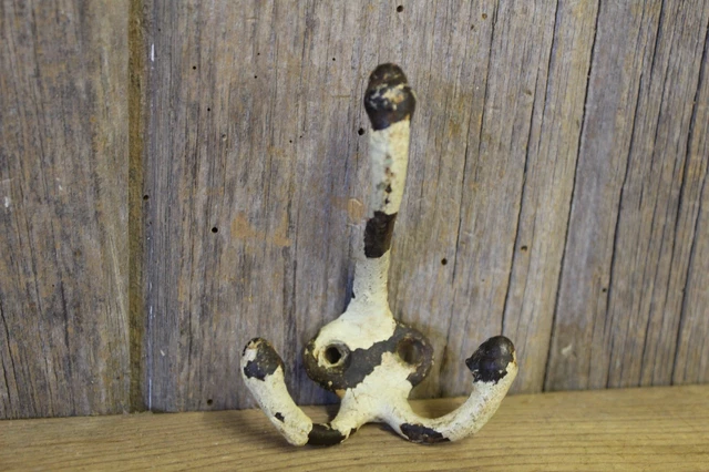 Antique Cast Iron Coat or Hat Hook Shabby Farmhouse Hook with Old Paint