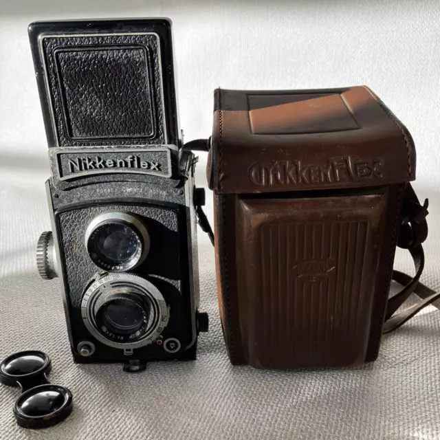 Nikkenflex TLR 6x6 Film Camera Antique twin-lens reflex w/ Case Japan AS-IS