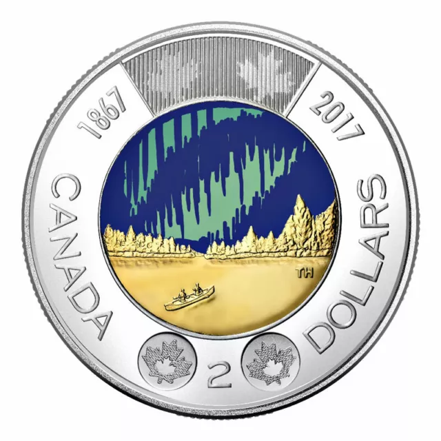 🇨🇦 Canada 2 Dollars Toonie Coin, Dance of the Spirits, Northern Lights, 2017