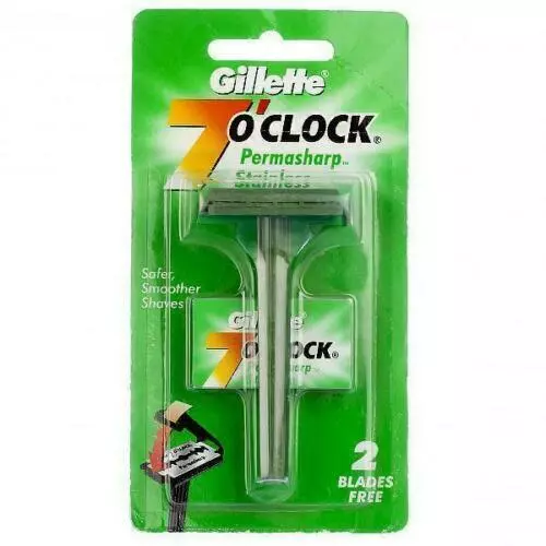 Gillette (7) O Clock Permasharp Rasoir Inoxydable 1 Pc Avec 2 Lames...