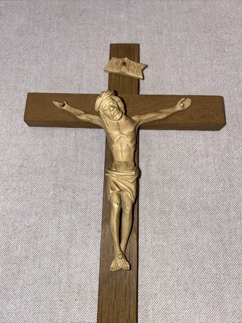 Wandkreuz INRI Mit Jesus Figur - Messingfarben Kruzifix 20x32cm