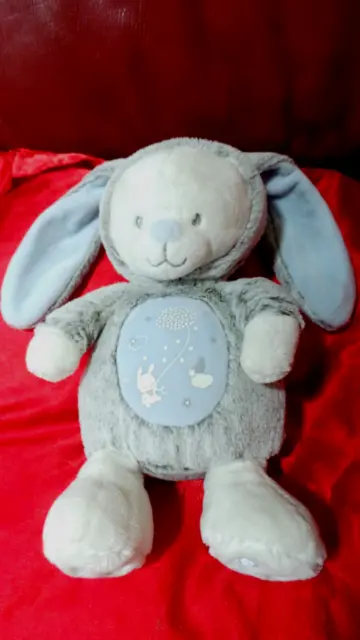 Doudou Ours blanc déguisé en lapin gris chiné bleu phosphorescent Mots d'enfants