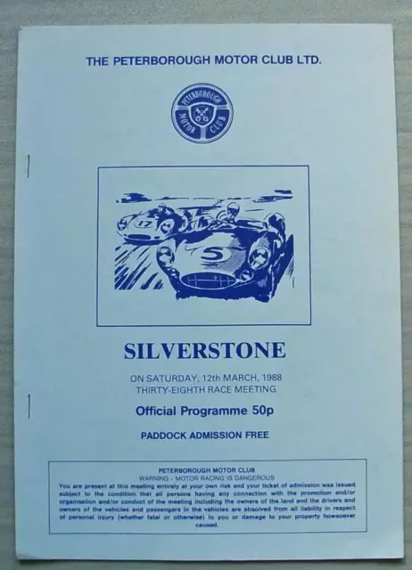 SILVERSTONE 12 Mar 1988 PETERBOROUGH MOTOR CLUB 38th RACE MEETING A4 Programme