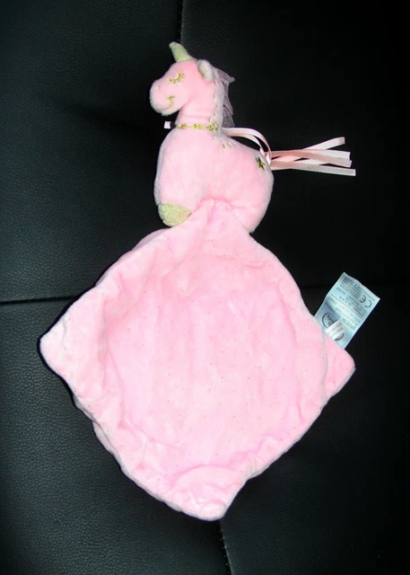 Doudou Licorne Mouchoir Rose Etoile Dore Mots D'enfants   Etat Neuf