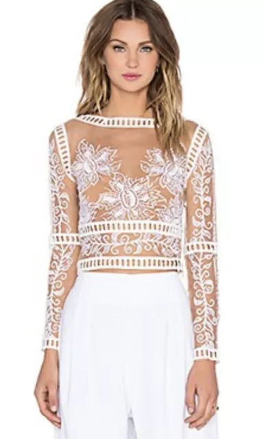 For Love & Lemons Desert Nights Crop Top Size Small White& Nude