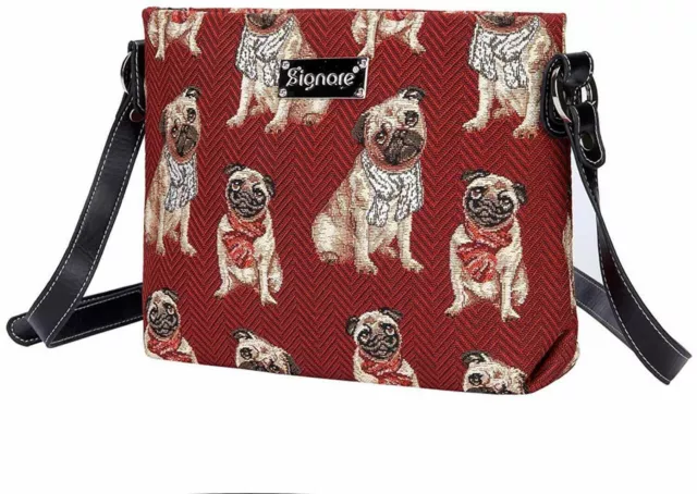 Signare crossbody PUG bag print handbag dog shoulder bag PUGs bag red hand bag