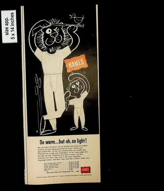1956 HANES SO Warm So Light Men's Underwear Vintage Print Ad 8334