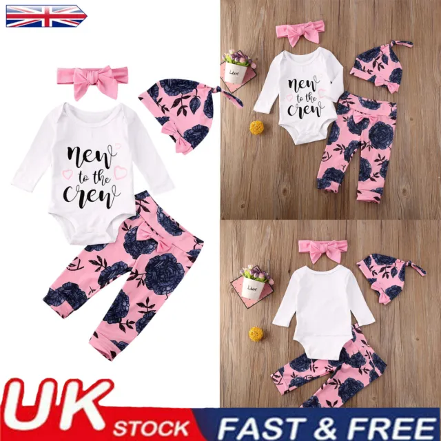 Newborn Baby Girls Clothes Romper Bodysuit Tops Floral Pants Outfit Set