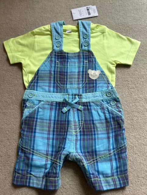 New BNWT Next Summer Outfit 9 - 12 Months Dungarees and T-shirt Blue Check