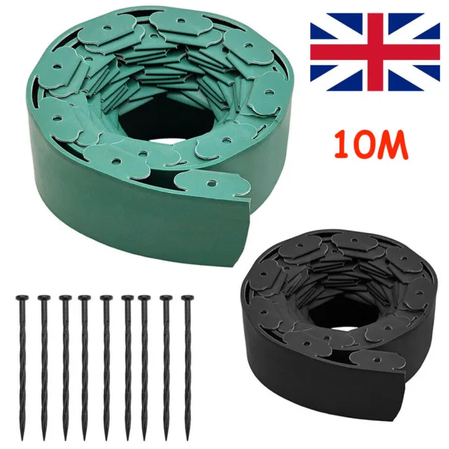 10 Metre FLEXIBLE GARDEN BORDER GRASS LAWN PATH EDGING WITH PLASTIC PEGS STURDY