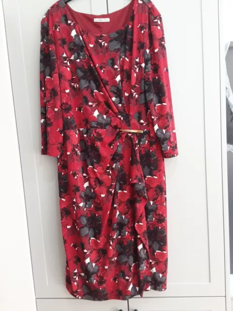 GINA BACCONI Red Foral Stretch Pencil Dress Size 24 Vgc Lined (M27/13)