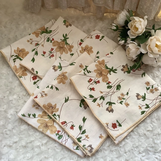 6 servilletas florales vintage Vera finas transparentes beige terroso verde floral 15,5""x16,5"" BOHO