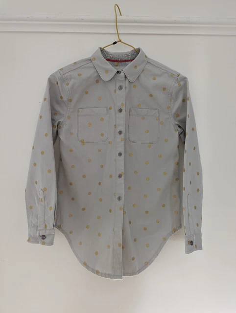Boden 9-10 blue gold Denim polkadot Shirt Johnnie b
